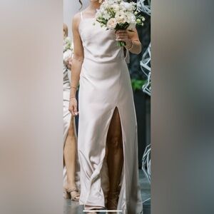 Revelry Steph Satin Dress in color champagne gold